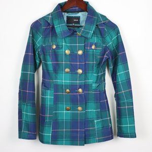 Hurley Womens XS Plaid Winchester Slicker Double Breasted Hooded Rain Jacket